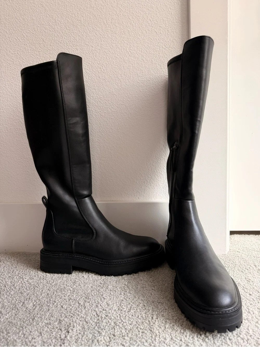 ZARA Black Knee High Lug Sole Boots (EUR 37)